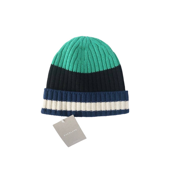 Everlane The Cashmere Unisex Beanie Bright Navy Multi Stripe NWT - Picture 5 of 7